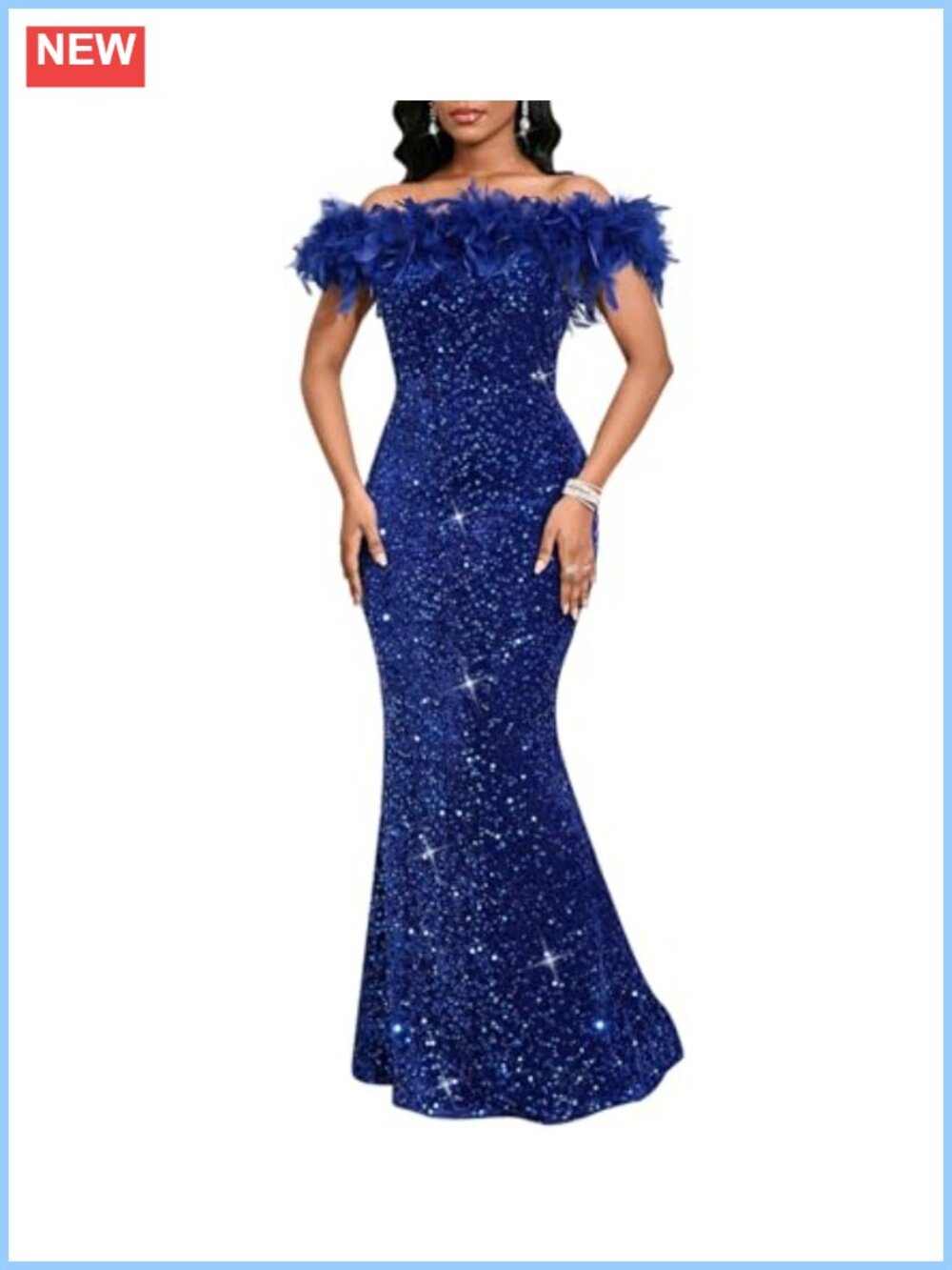 Sequin Off Shoulder Mermaid Bodycon Formal Maxi Evening Gown